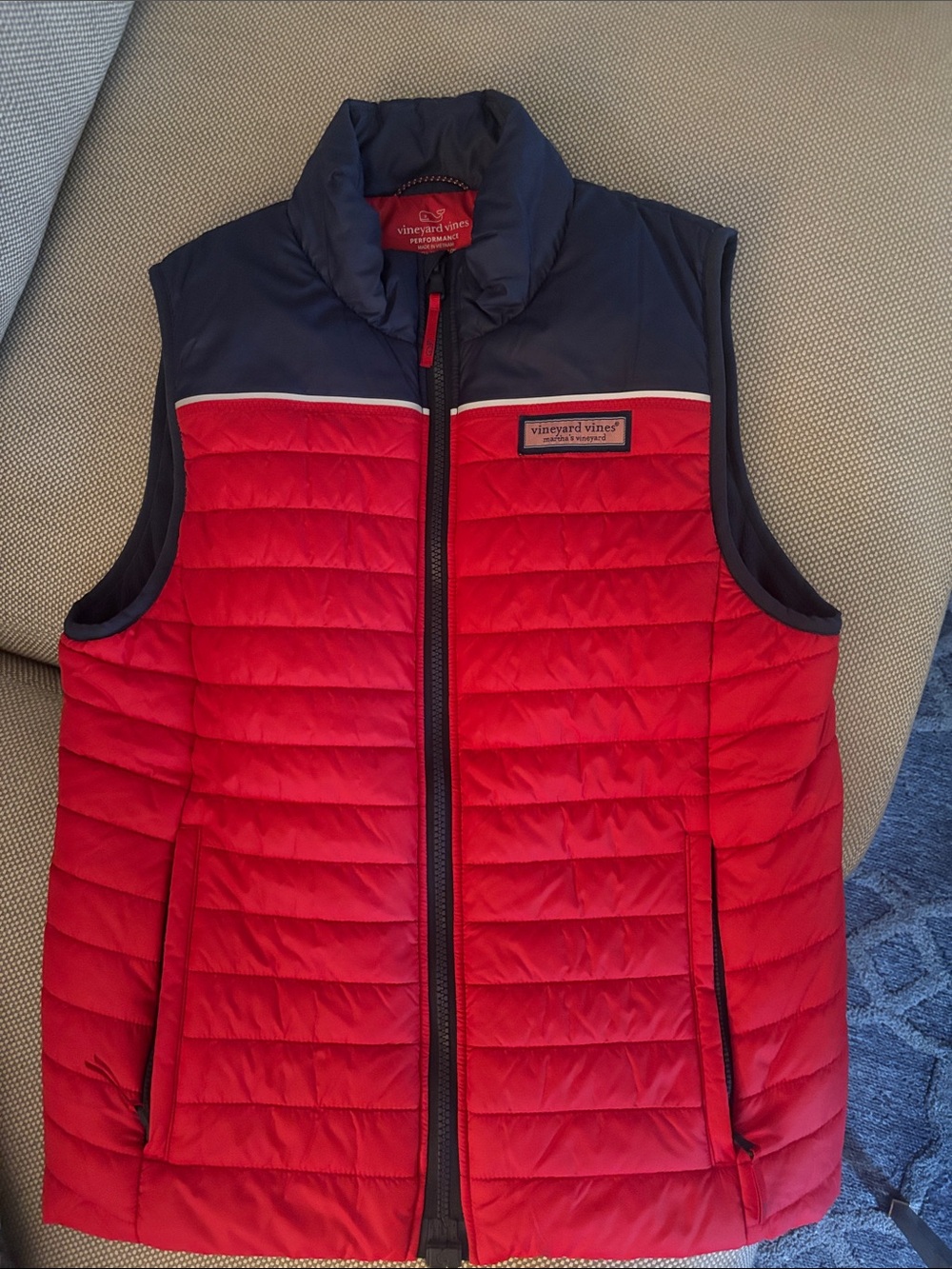 Vineyard Vines Boys Red & Navy Quilted Puffer Vest